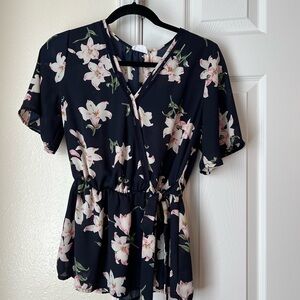 Sienna Sky Blue and Pink Wrap Blouse with Mandarin Collar